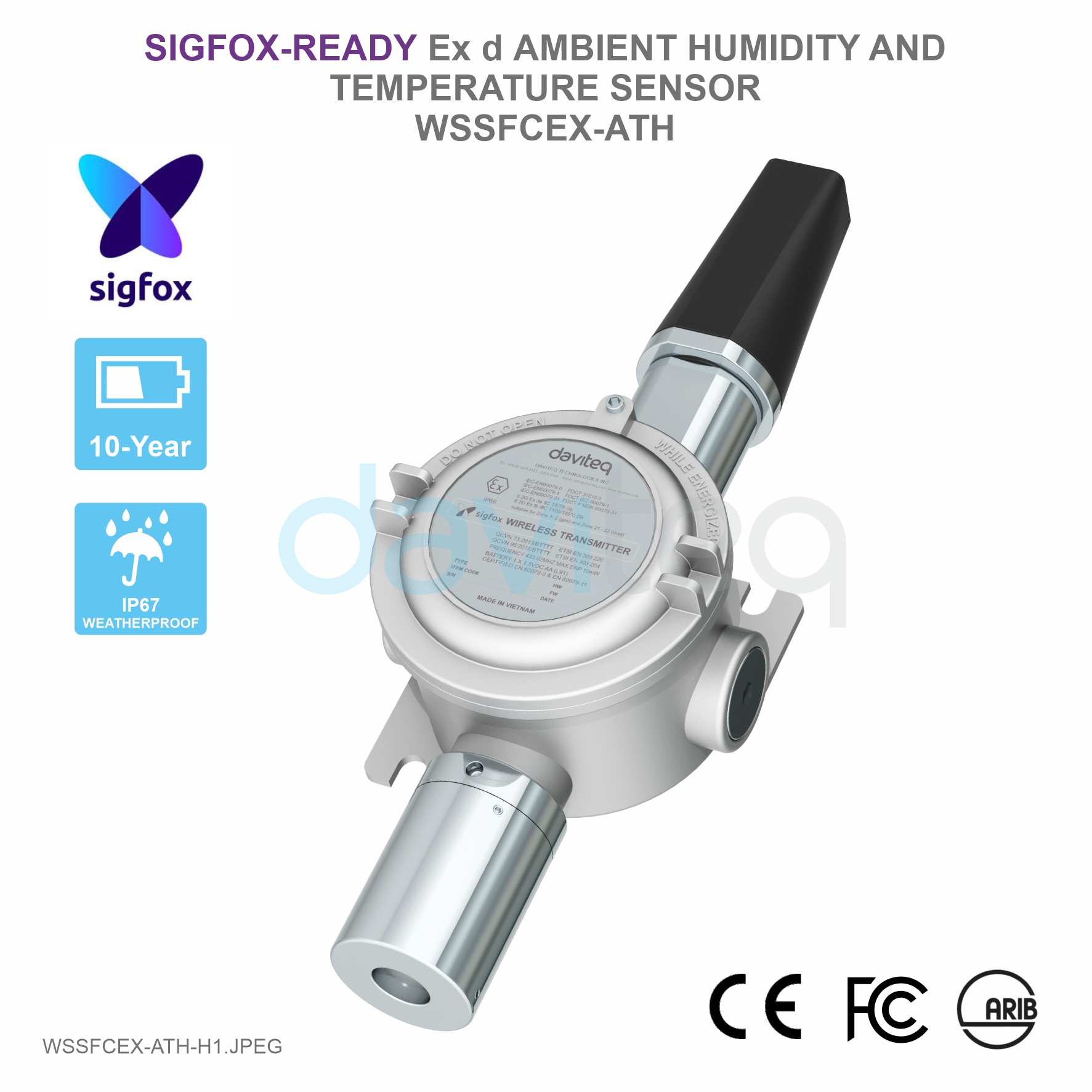 Sigfox-Ready Ex d approved Ambient Humidity and Temperature sensor