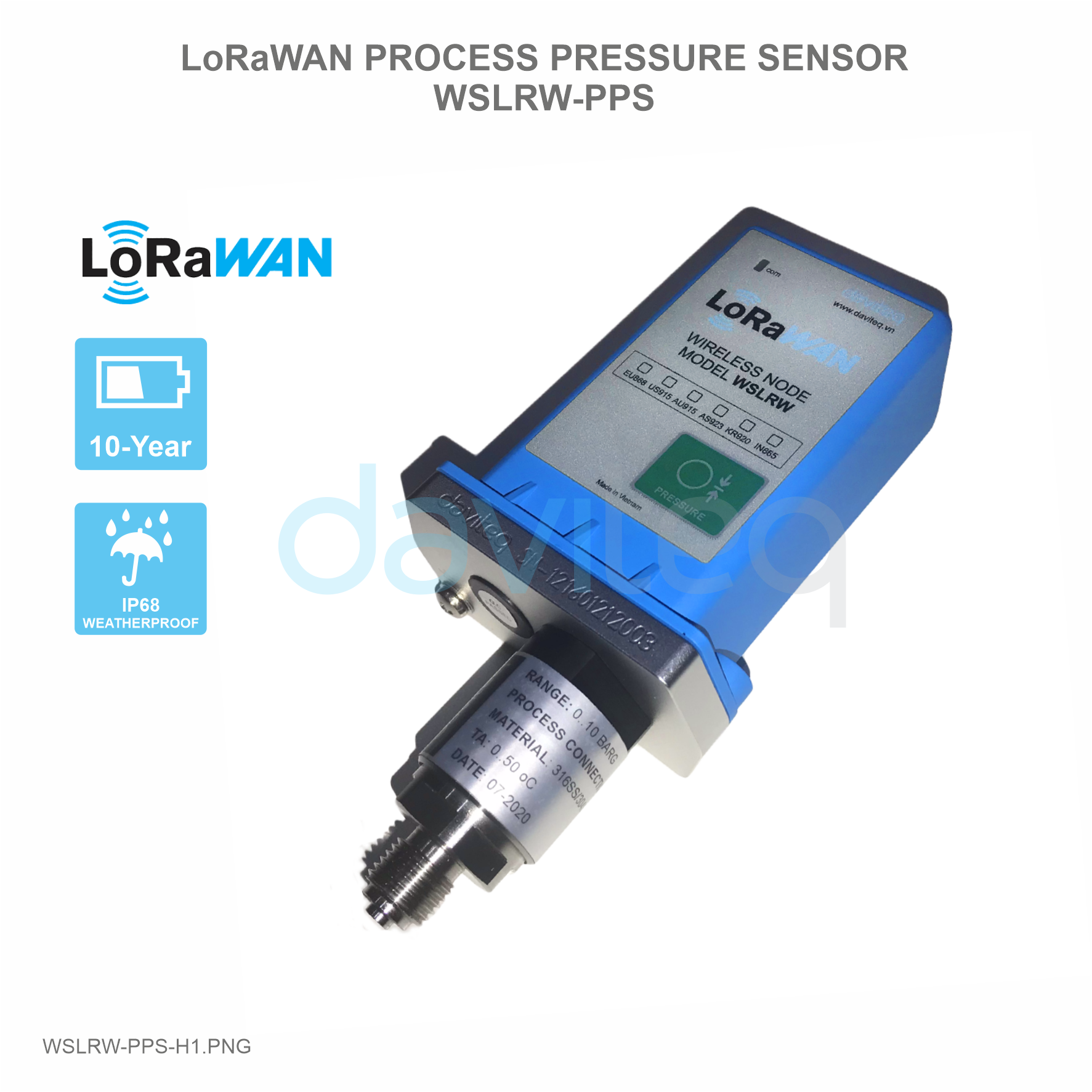 Cảm biến LoRaWAN đo áp suất Process