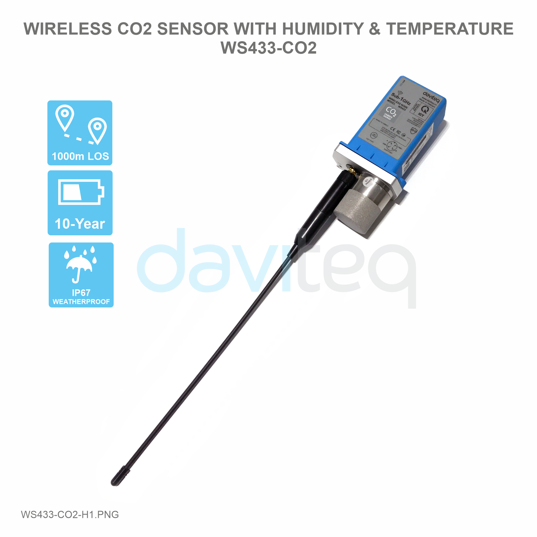 Wireless CO2 Sensor with Humidity & Temperature