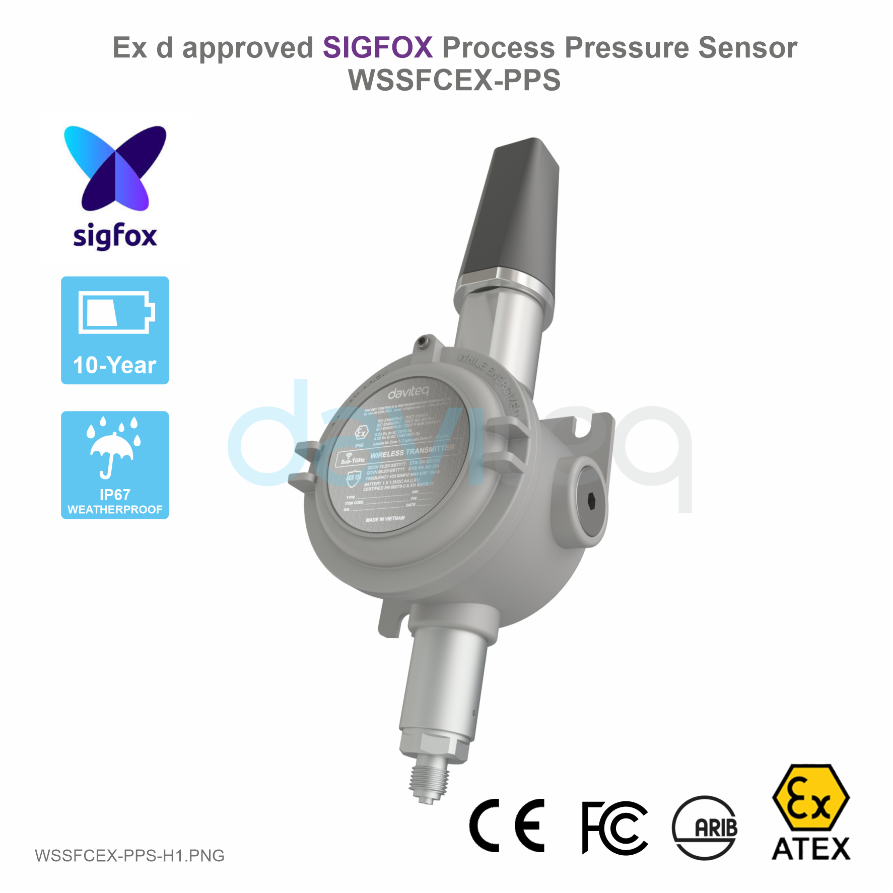 Cảm biến Sigfox đo áp suất Process có chứng nhận phòng nổ Ex d