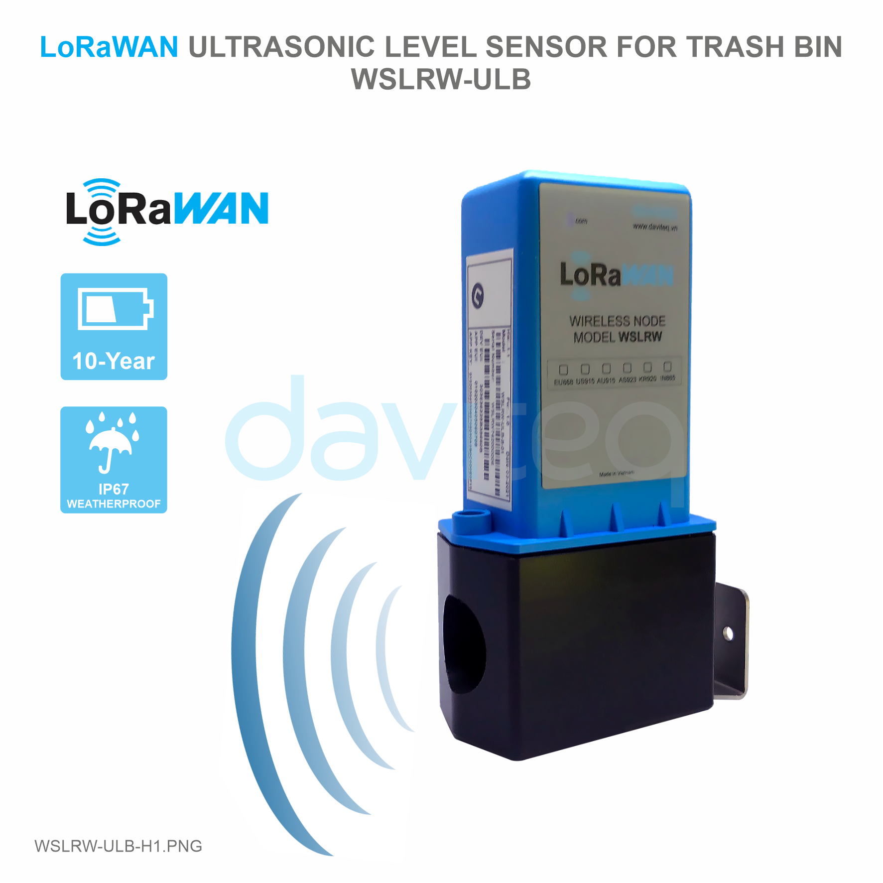 Cảm biến LoRaWAN siêu âm đo mức rác thải