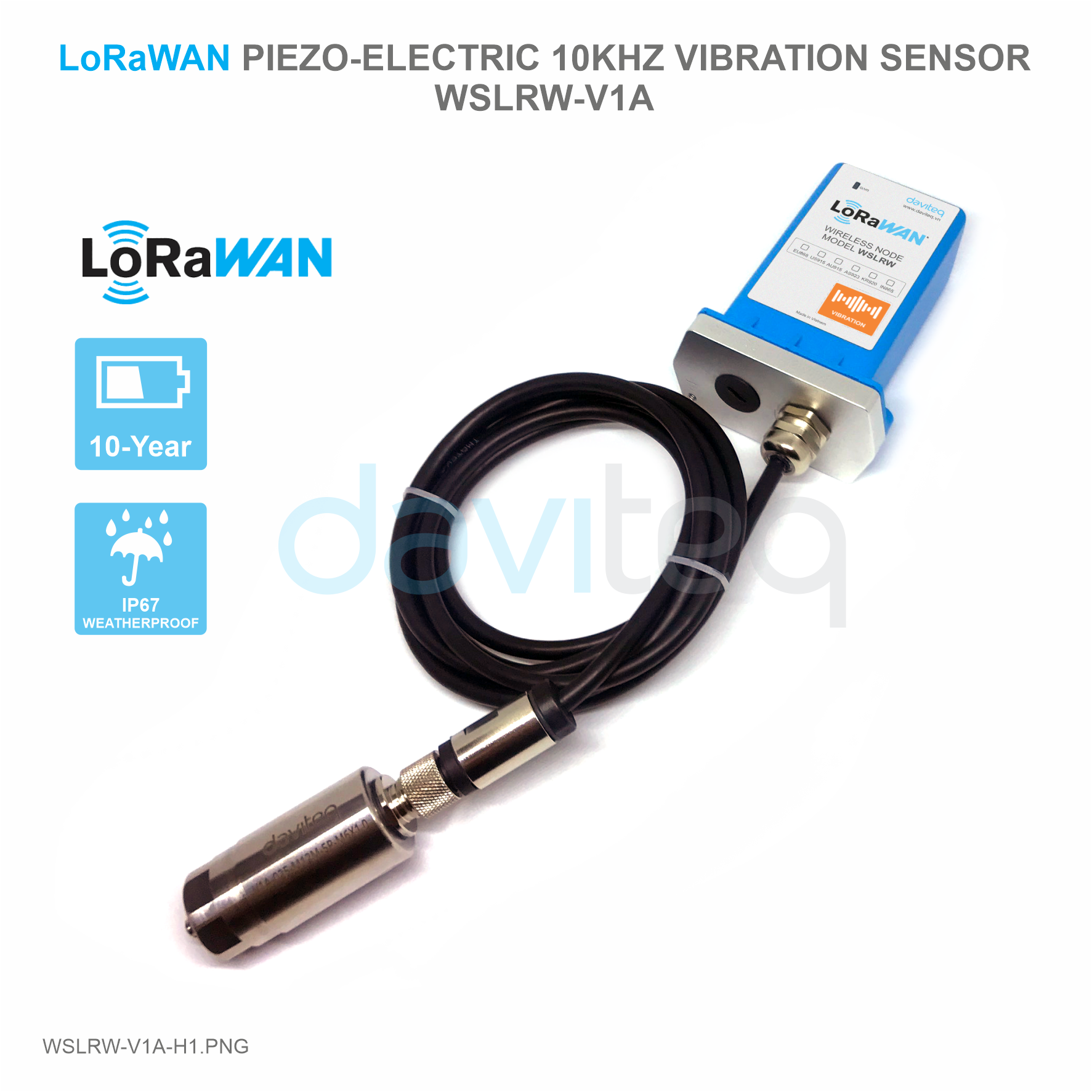 Cảm biến LoRaWAN đo rung loại Piezo-Electric 10KHz