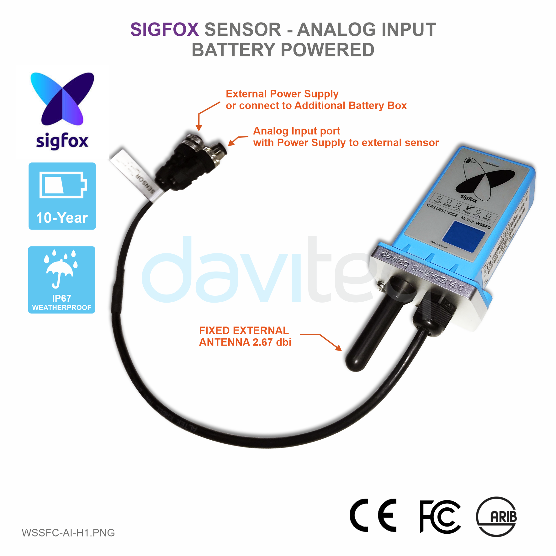 Cảm biến Sigfox với ngõ vào tương tự WSSFC-AI