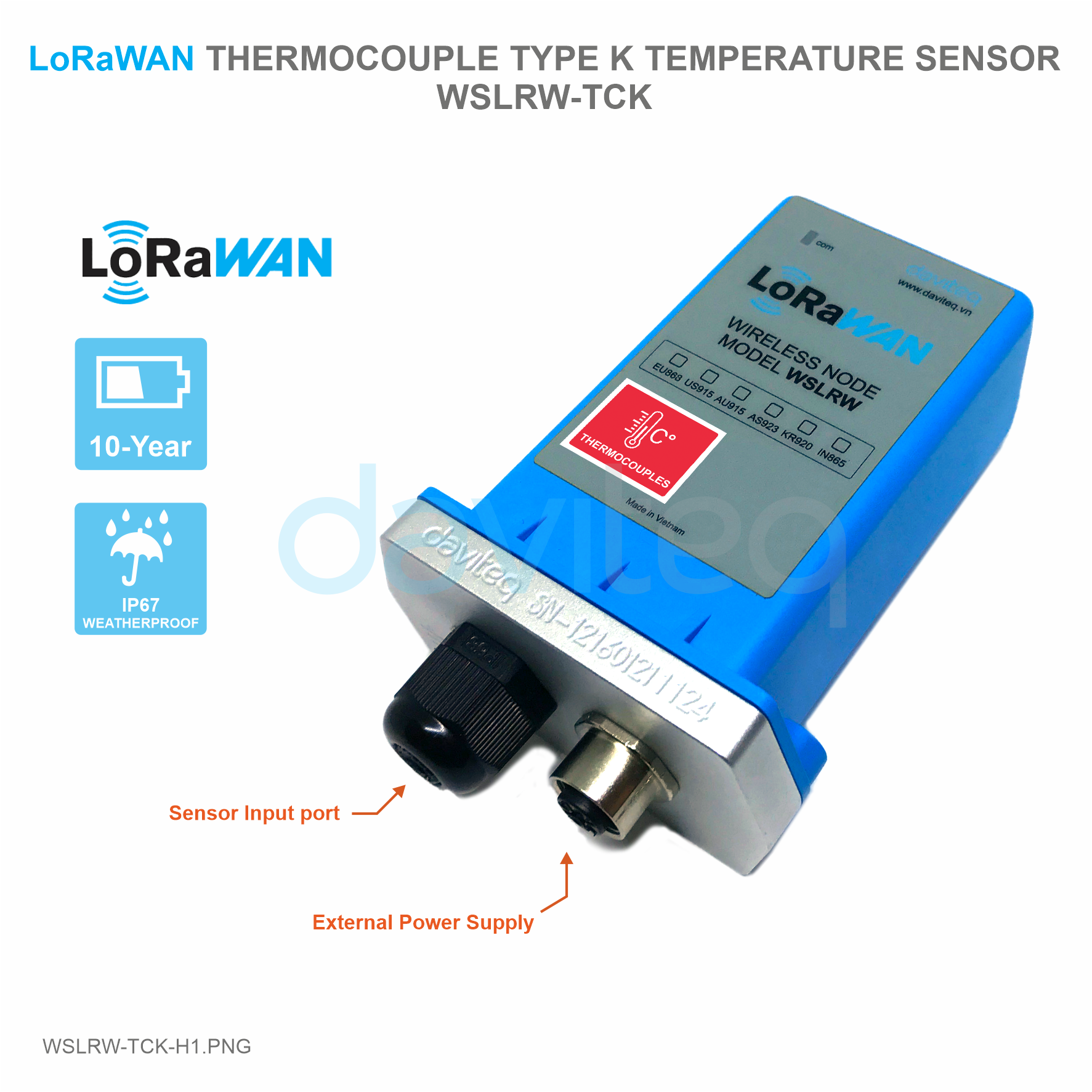 Cảm biến LoRaWAN Cặp Nhiệt Điện Loại K Đo Nhiệt Độ