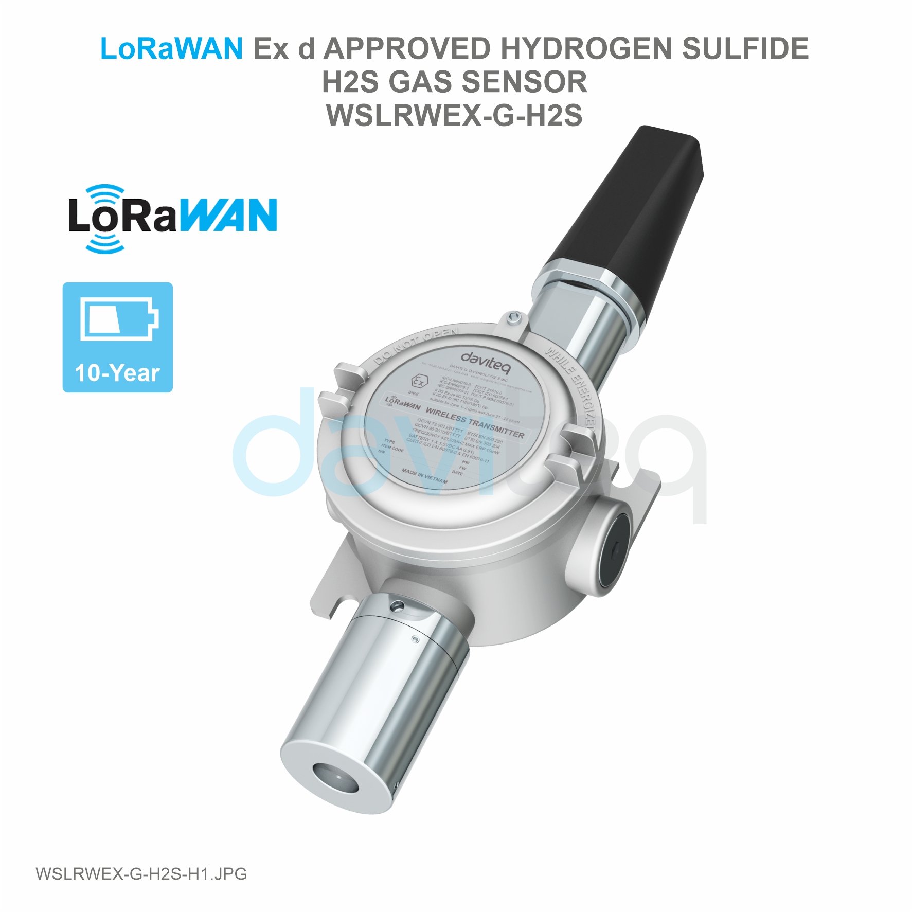 LoRaWAN Ex d approved Hydrogen Sulfide H2S Gas Sensor