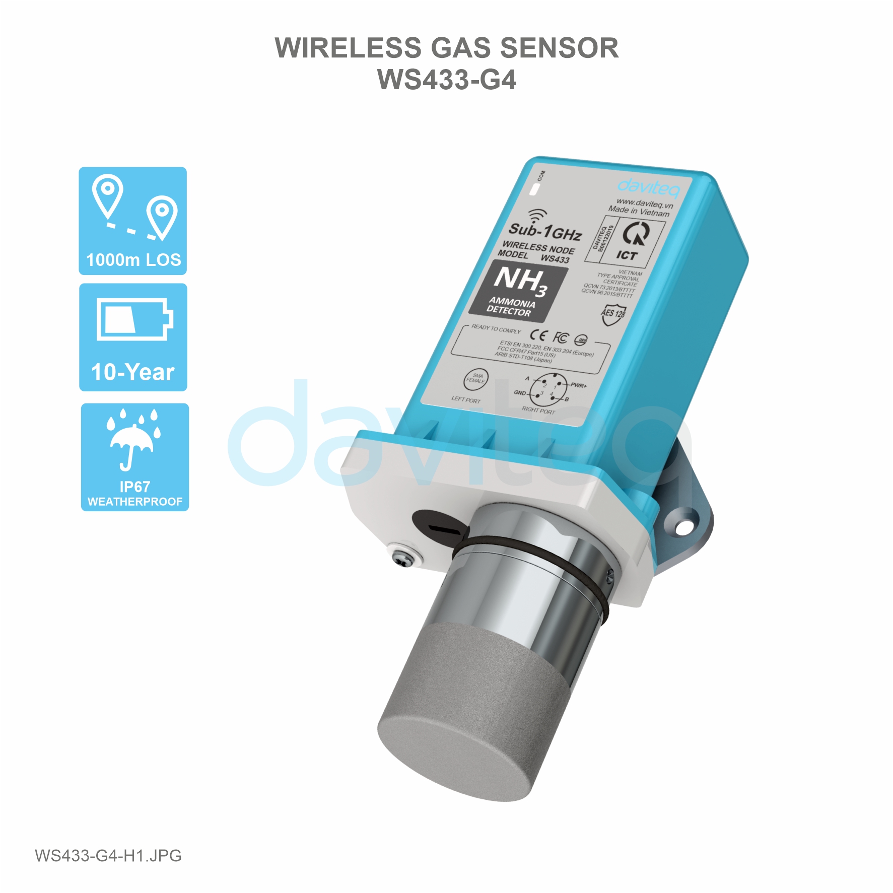 Cảm biến Sub-GHz đo khí các loại WS433-G4