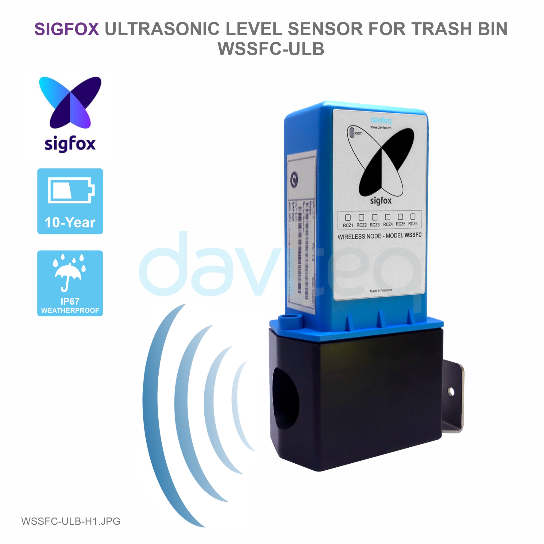 Sigfox Ultrasonic Level Sensor for Trash Bin